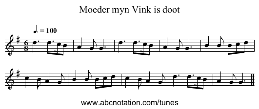 Moeder myn Vink is doot - staff notation