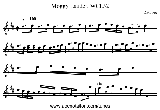 Moggy Lauder. WCl.52 - staff notation