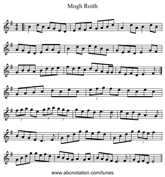 Mogh Roith - staff notation