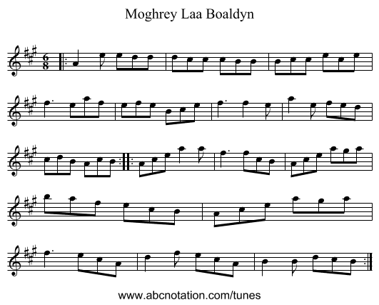 Moghrey Laa Boaldyn - staff notation