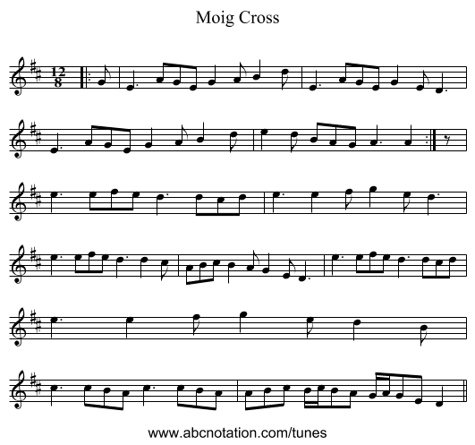Moig Cross - staff notation