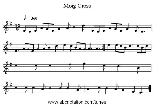 Moig Cross - staff notation