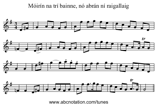 Móirín na trí bainne, nó abrán ní raigallaig - staff notation
