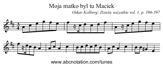 Moja matko byl tu Maciek - staff notation