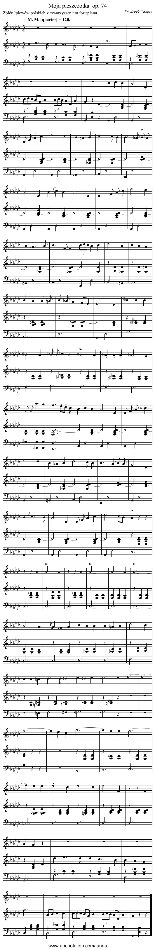 Moja pieszczotka	 op. 74 - staff notation