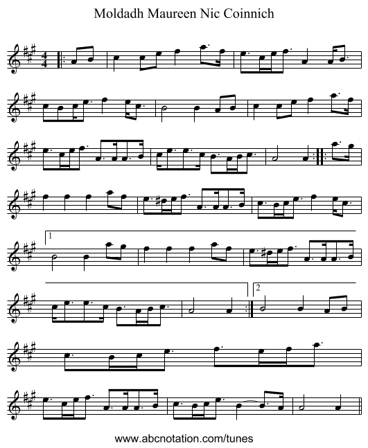 Moldadh Maureen Nic Coinnich - staff notation