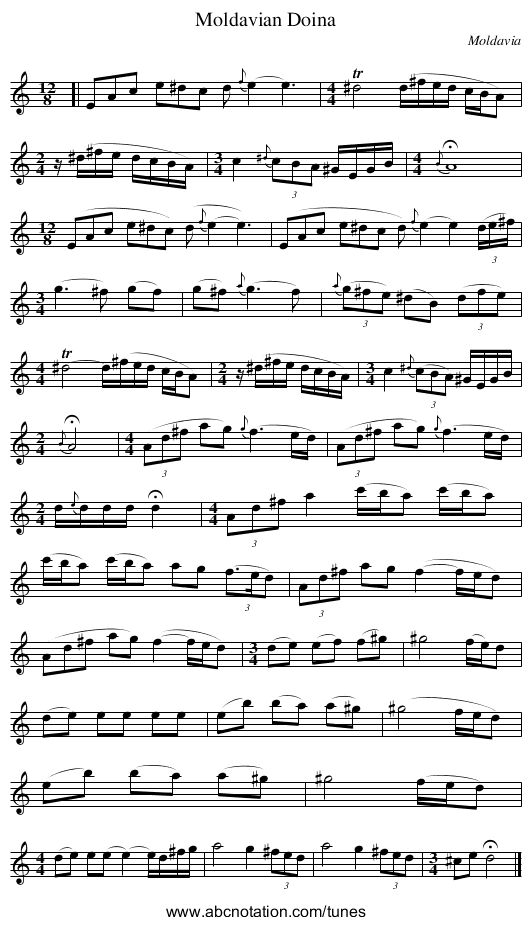 Moldavian Doina - staff notation