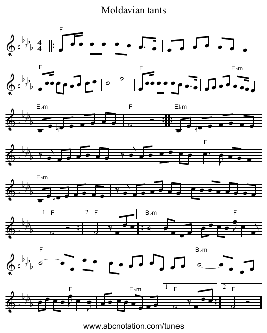 Moldavian tants - staff notation
