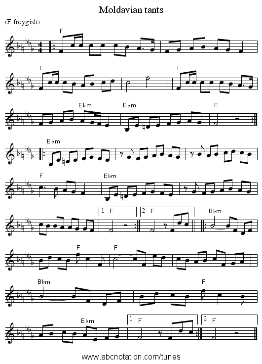 Moldavian tants - staff notation