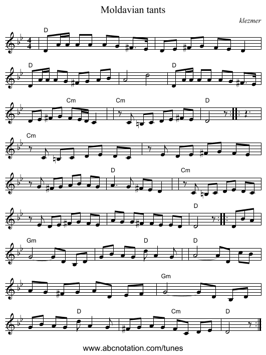 Moldavian tants - staff notation