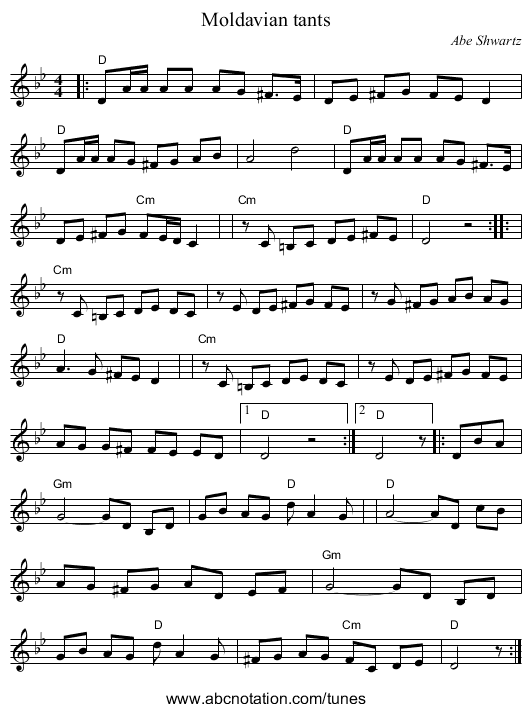 Moldavian tants - staff notation