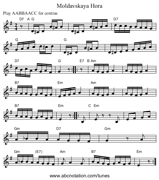 Moldavskaya Hora - staff notation