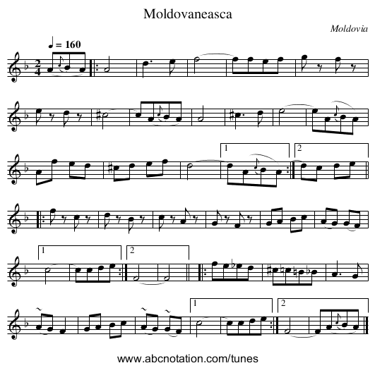 Moldovaneasca - staff notation