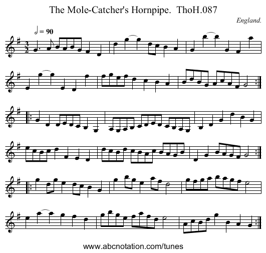 Mole-Catcher's Hornpipe.  ThoH.087, The - staff notation