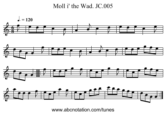 Moll i' the Wad. JC.005 - staff notation