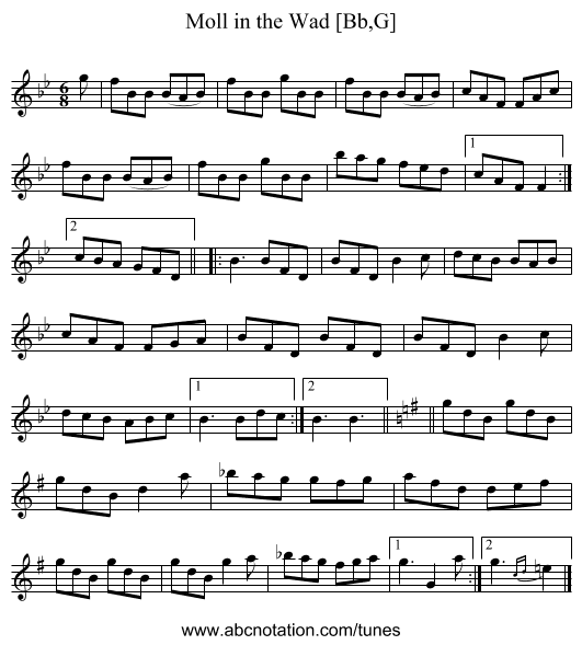 Moll in the Wad [Bb,G] - staff notation