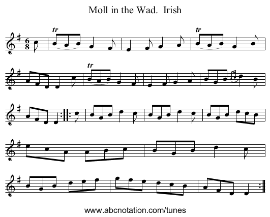 Moll in the Wad.  Irish - staff notation