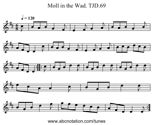 Moll in the Wad. TJD.69 - staff notation