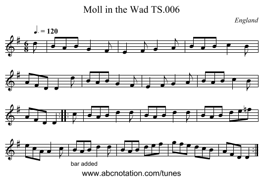 Moll in the Wad TS.006 - staff notation