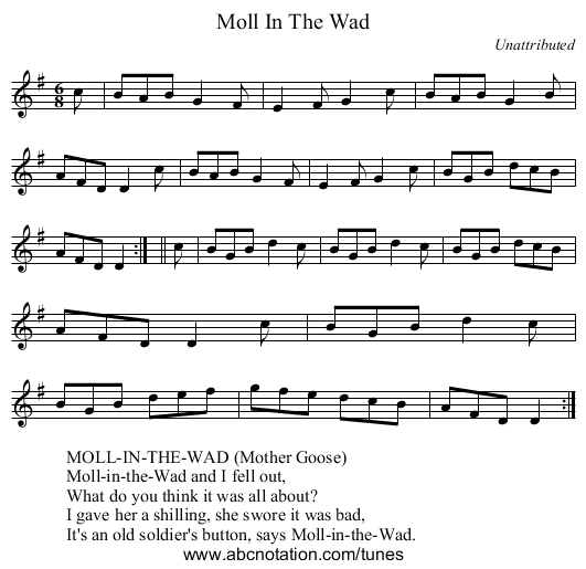 Moll In The Wad - staff notation