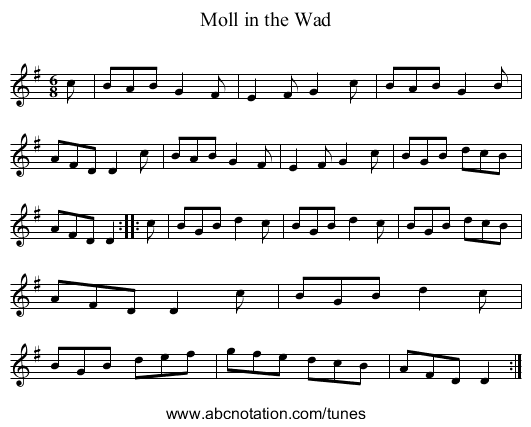 Moll in the Wad - staff notation
