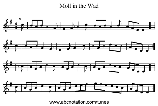 Moll in the Wad - staff notation