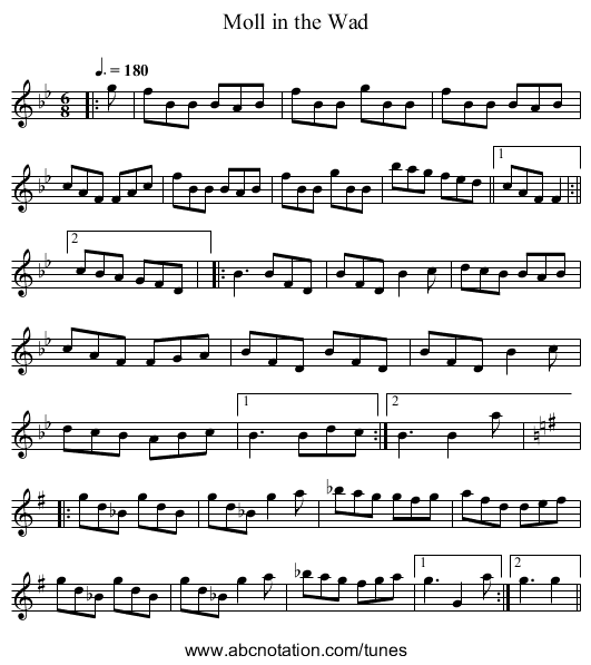Moll in the Wad - staff notation