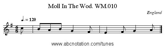 Moll In The Wod. WM.010 - staff notation