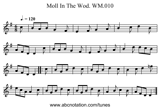 Moll In The Wod. WM.010 - staff notation