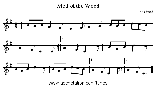 Moll of the Wood - staff notation
