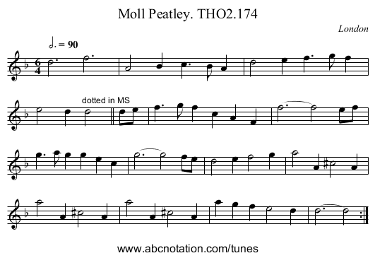 Moll Peatley. THO2.174 - staff notation