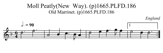 Moll Peatly (New  Way). (p)1665.PLFD.186 - staff notation