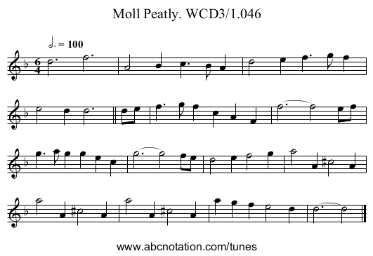 Moll Peatly. WCD3/1.046 - staff notation