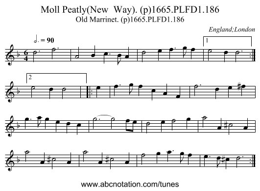 Moll Peatly(New  Way). (p)1665.PLFD1.186 - staff notation
