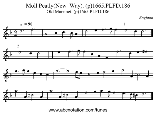 Moll Peatly(New  Way). (p)1665.PLFD.186 - staff notation