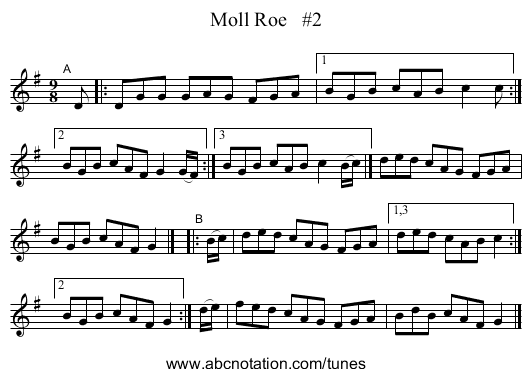 Moll Roe   #2 - staff notation