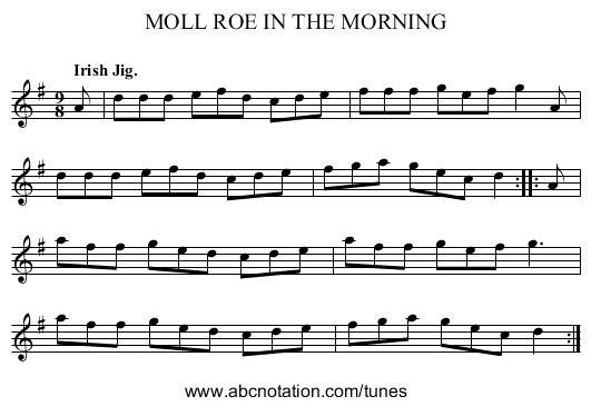 MOLL ROE IN THE MORNING - staff notation