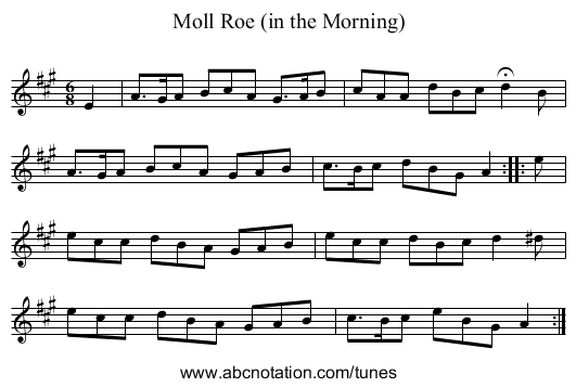 Moll Roe (in the Morning) - staff notation