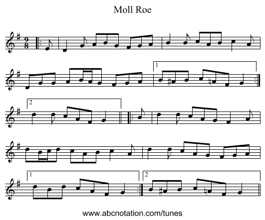 Moll Roe - staff notation