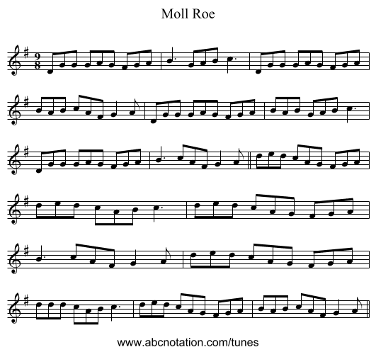 Moll Roe - staff notation