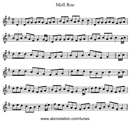 Moll Roe - staff notation