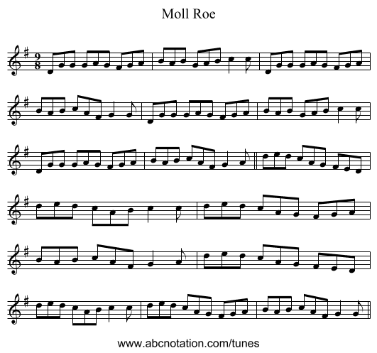 Moll Roe - staff notation