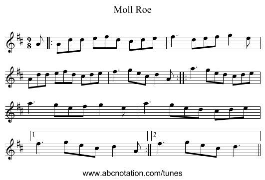 Moll Roe - staff notation