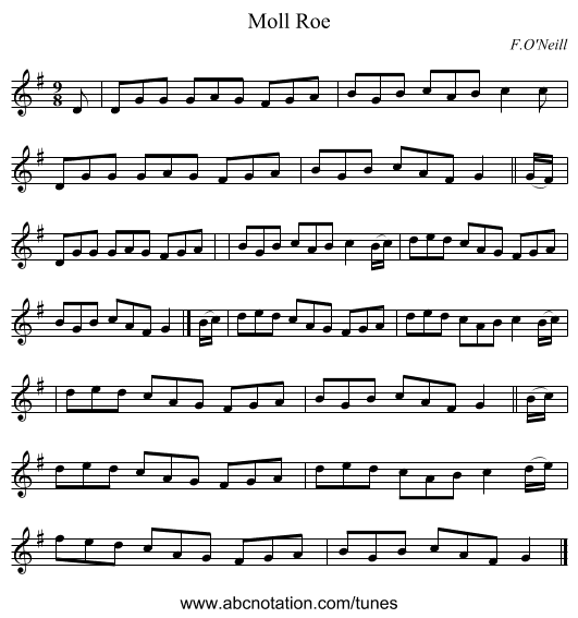 Moll Roe - staff notation