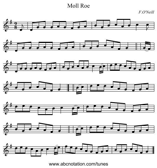 Moll Roe - staff notation