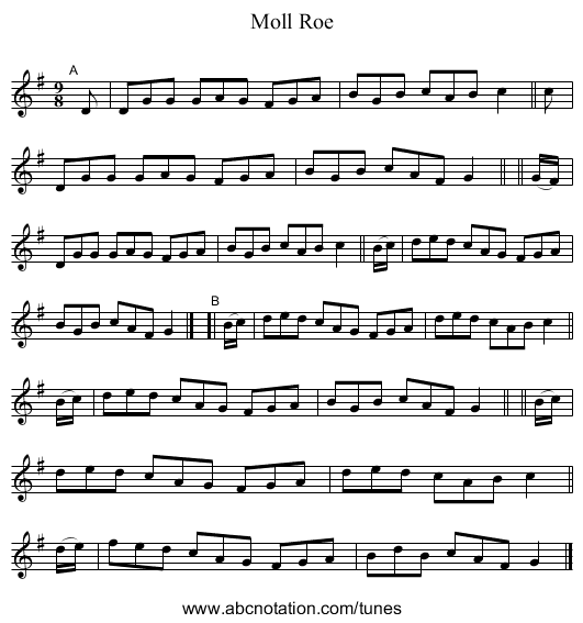 Moll Roe - staff notation