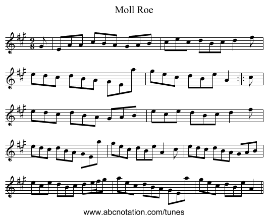 Moll Roe - staff notation