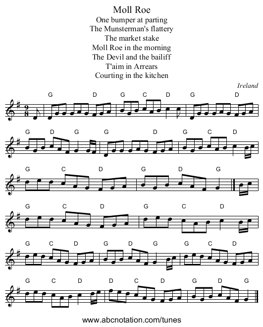 Moll Roe - staff notation