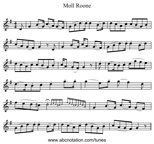 Moll Roone - staff notation