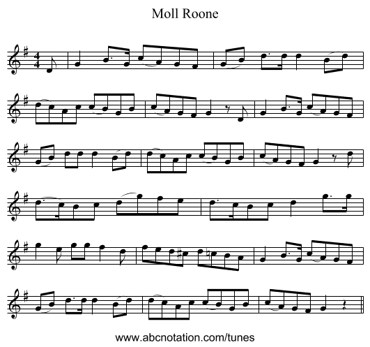 Moll Roone - staff notation
